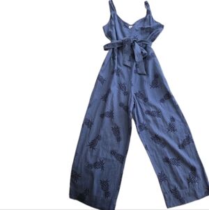 Gap Wide Leg Knot Cami Jumpsuit Belted Blue Pineapple Size 10 Tropical